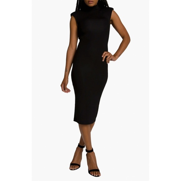 NWT GOOD AMERICAN | Feminine Power Mock Neck Midi Dress in Black | Size 3 (L) - Picture 3 of 13